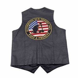 Leather Gallery Vest Mens 46 Black Support Our Troops Embroidery Patriotic Biker